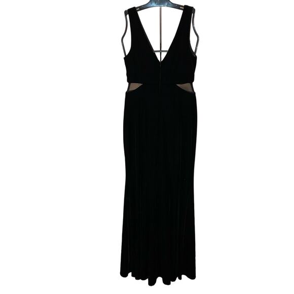 Aqua Women's Black Velvet Full-Length Mesh Inset Evening Dress Size 4 - Picture 13 of 15